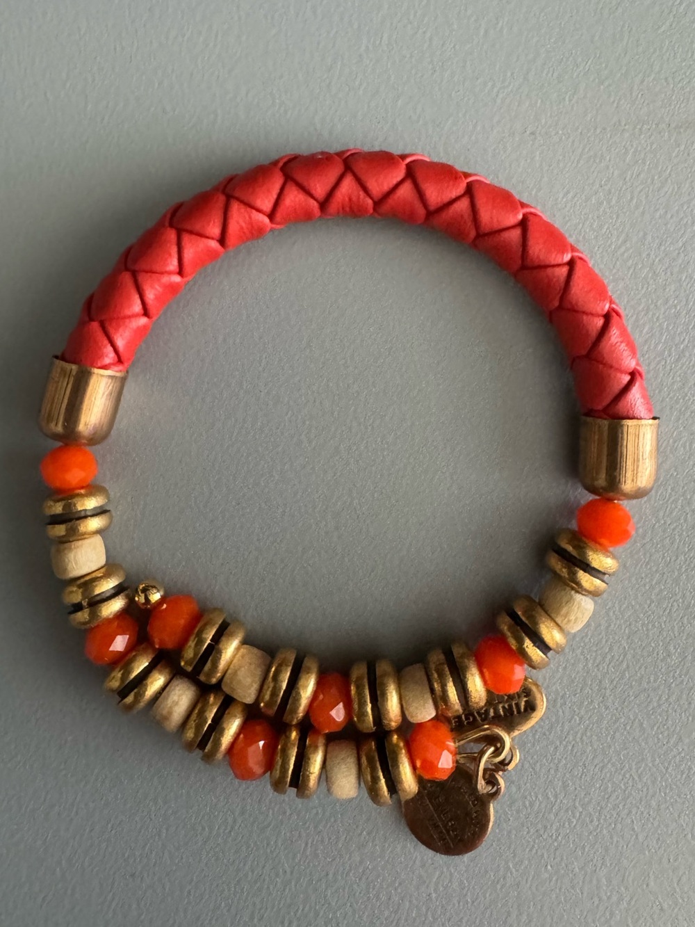 Alex and Ani Coral Braided Leather and Bead Bracelet
